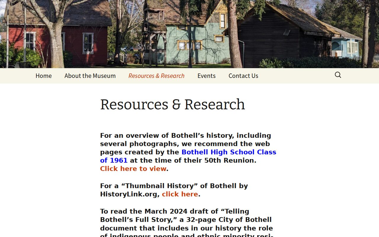 Bothell Historical Museum collection page for local family and property papers