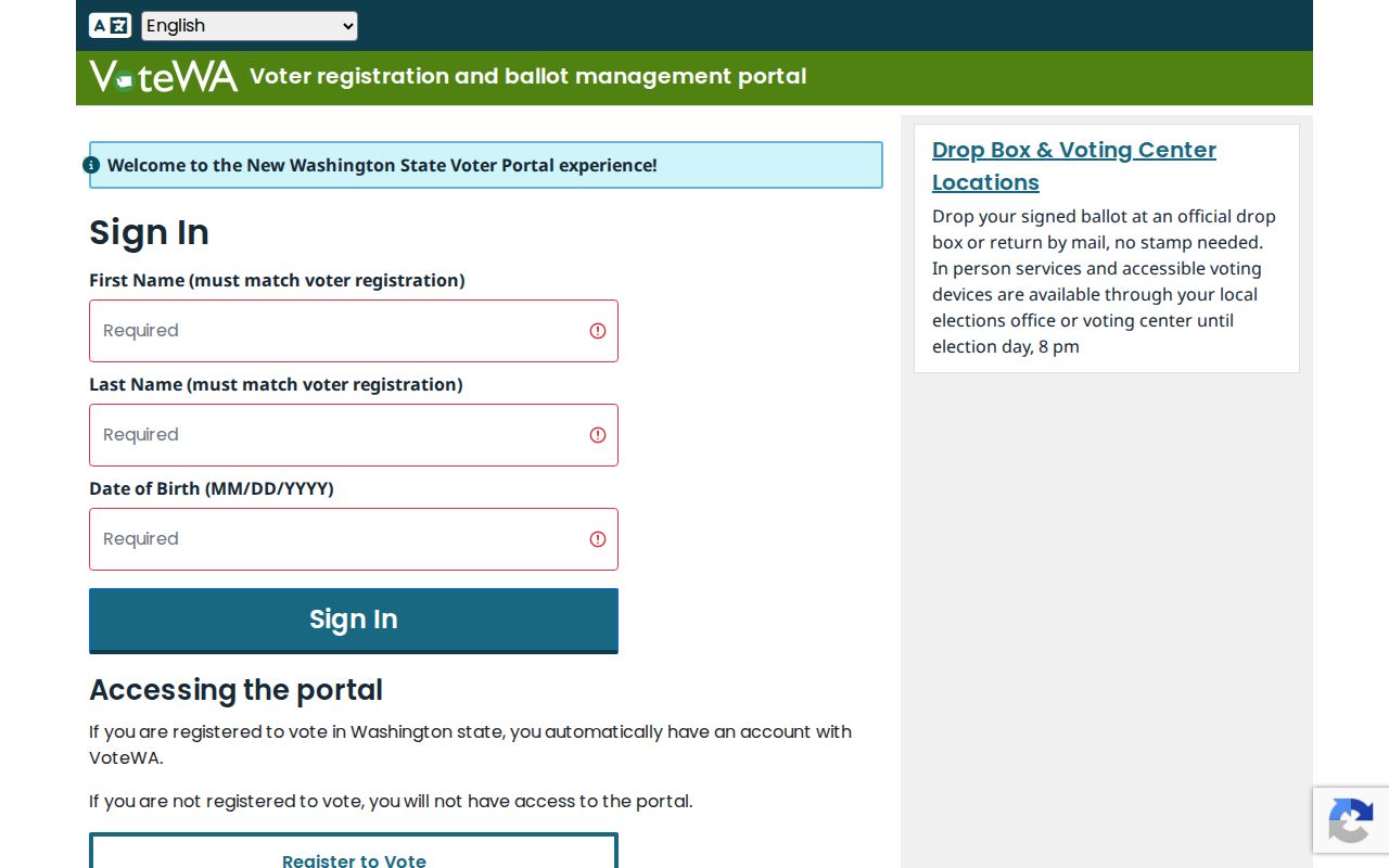 Washington MyVote entry used for Bothell voter information